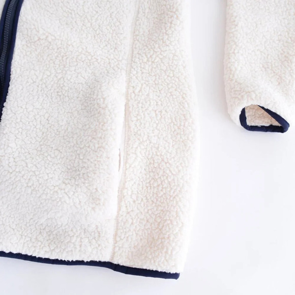 Lands End Cream And Navy  Fleece Breathable Zip Up Sweater Size Large - Picture 6 of 12